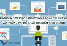 Thông báo về việc đăng ký hoạt động chi nhánh, văn phòng đại diện/lập địa điểm kinh doanh Thông báo về việc đăng ký hoạt động chi nhánh, văn phòng đại diện/lập địa điểm kinh doanh
